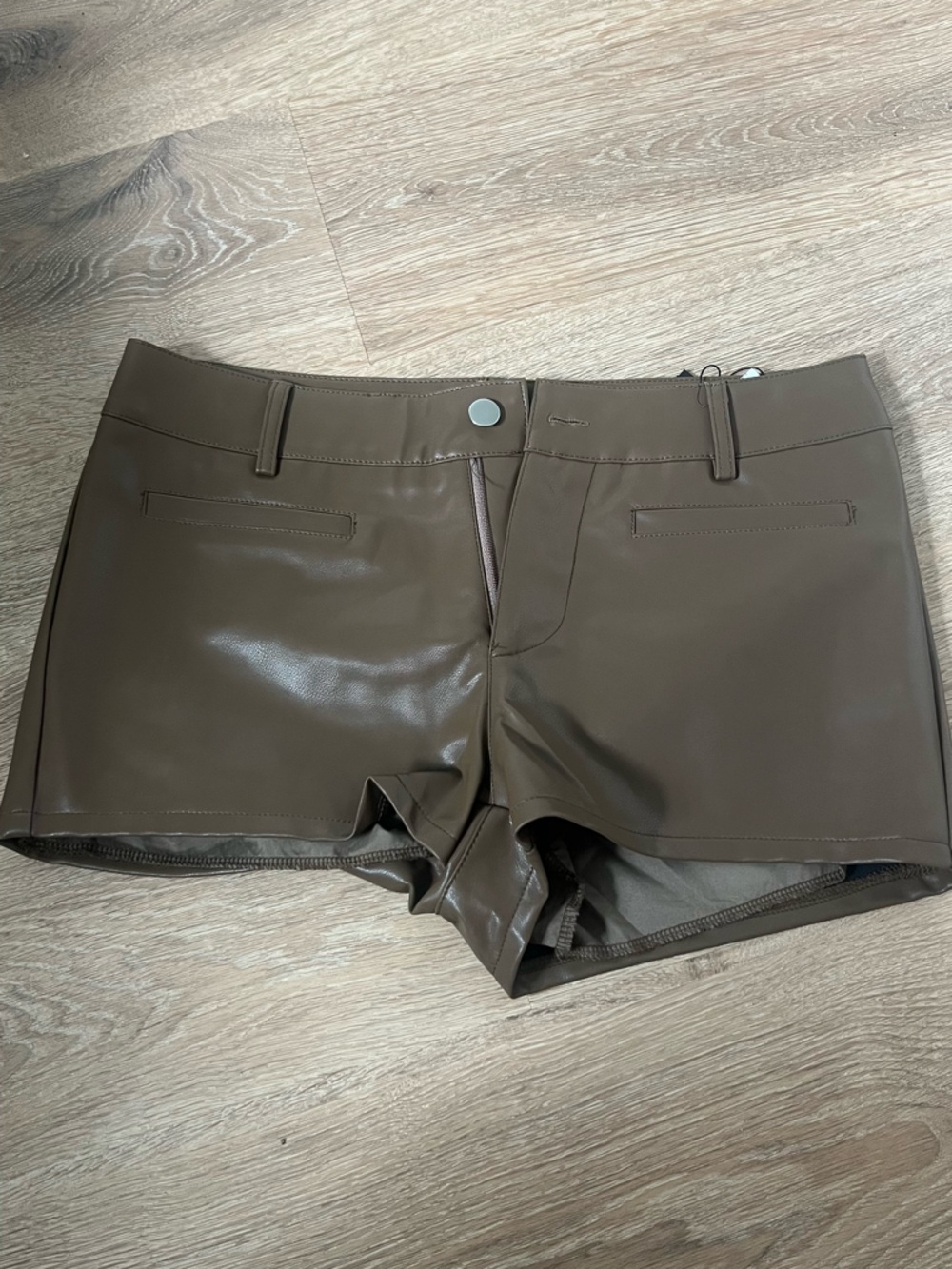 Faux Leather Strapless Bustier in Dark Brown